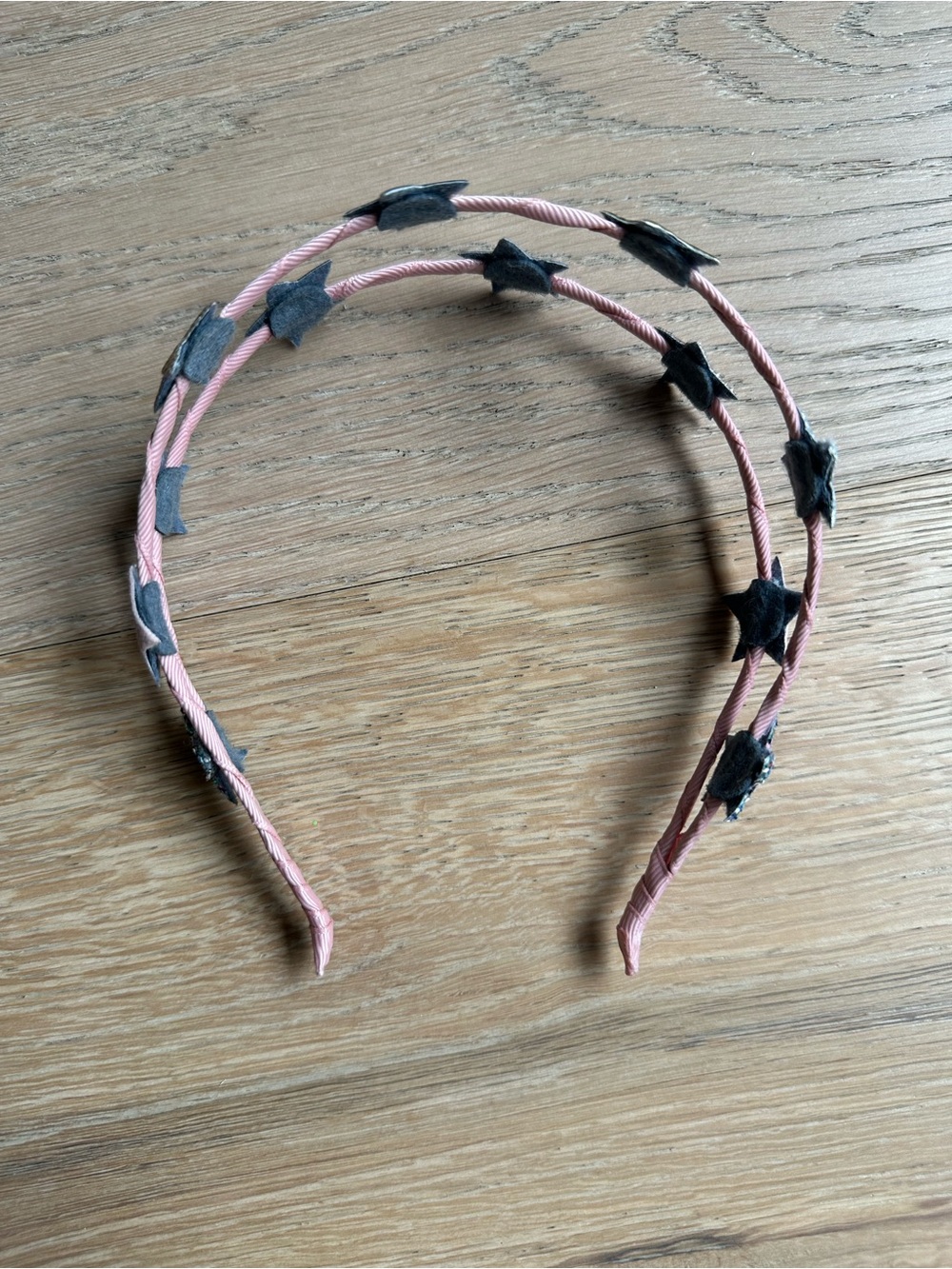 Pink Double Wire Headband with Black Star Accents